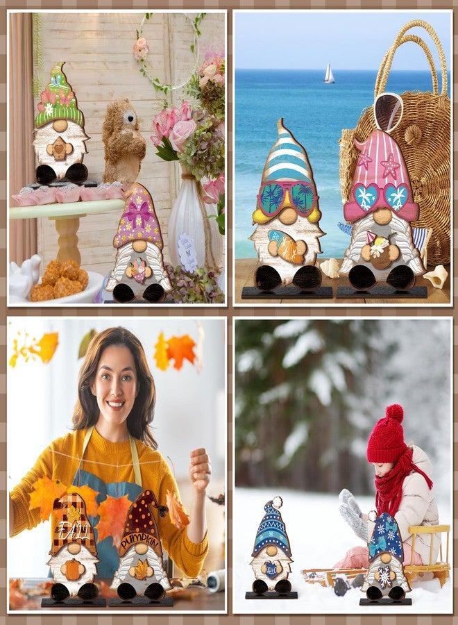Lineshading 68 Pcs Rustic Holiday Interchangeable Gnome Decor Farmhouse Wooden Seasonal Gnome Decoration with Detachable Hats Magnet Pieces for DIY Thanksgiving Christmas Fall Decor - Image 4